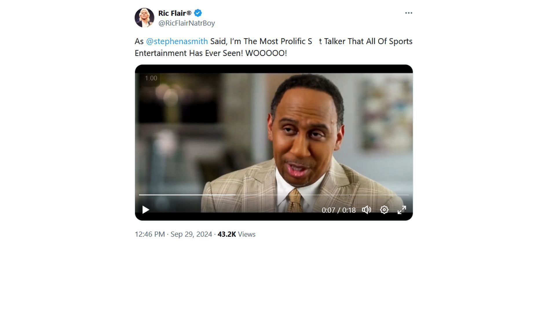 Screenshot of Ric Flair's post to X (Photo Credit: Ric Flair on X)